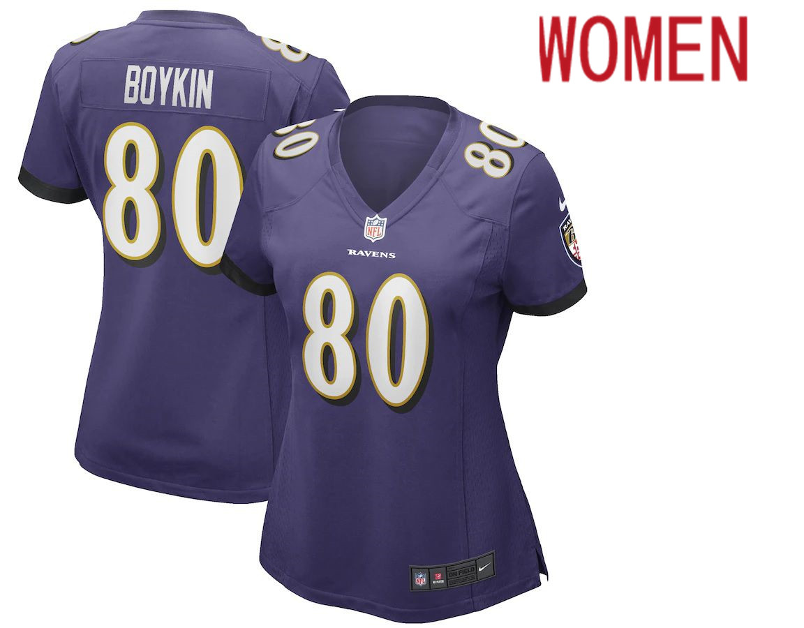 Women Baltimore Ravens #80 Miles Boykin Nike Purple Game NFL Jersey->women nfl jersey->Women Jersey